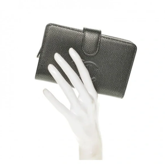 CHANEL Gunmetal Silver Caviar Leather Wallet with Iconic CC Logo - Picture 2 of 5